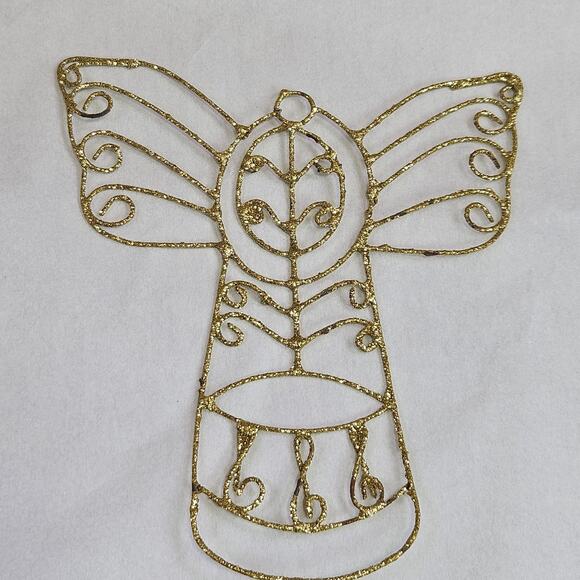 Vintage Christmas Angel Ornament Twisted Wire Gold Glitter Sparkle Metal Retro - Picture 2 of 11